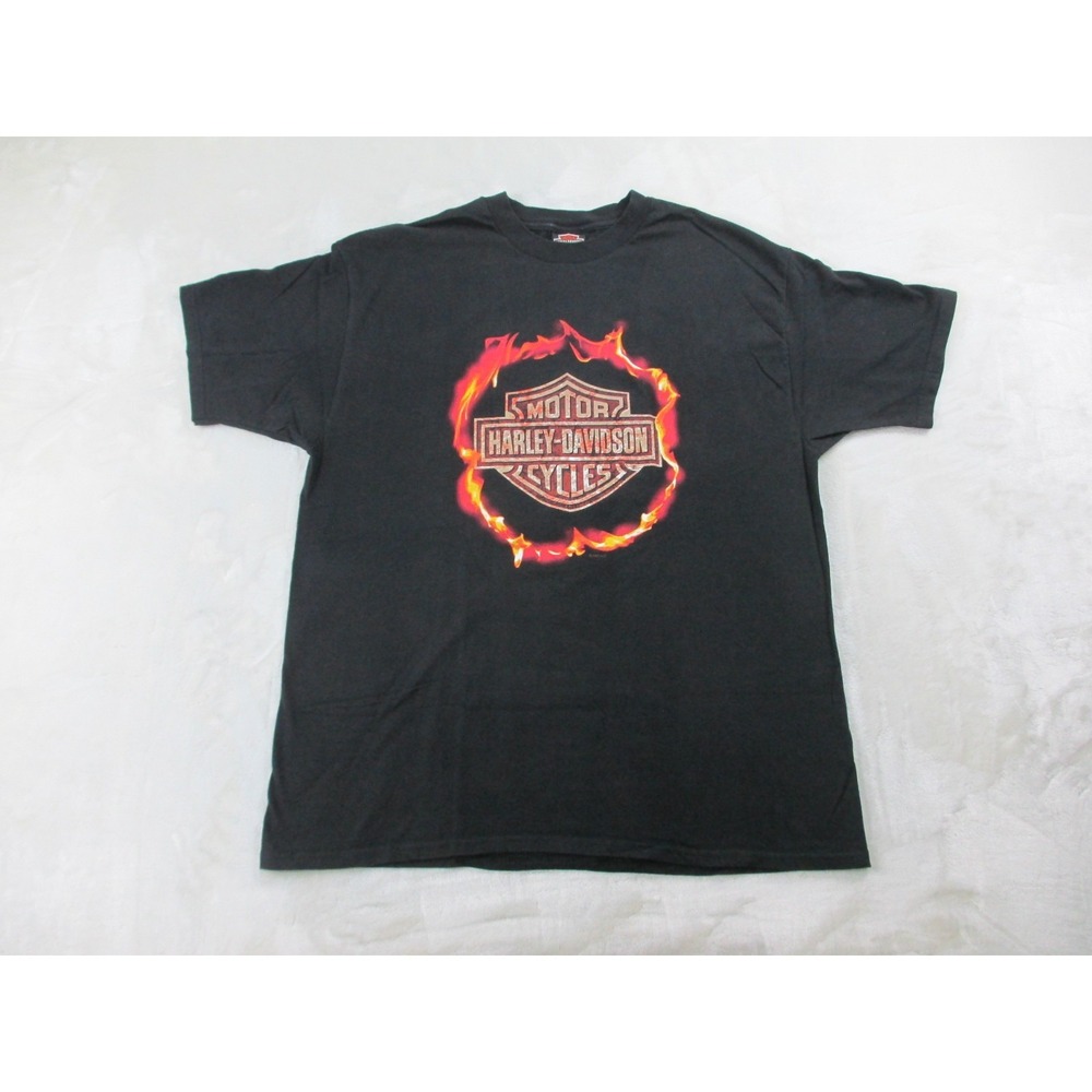 VINTAGE Harley Davidson Shirt Mens‎ Extra Large Black Flames Motorcycle 1997*
